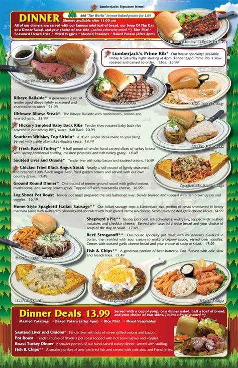 lumberjack restaurant menu.